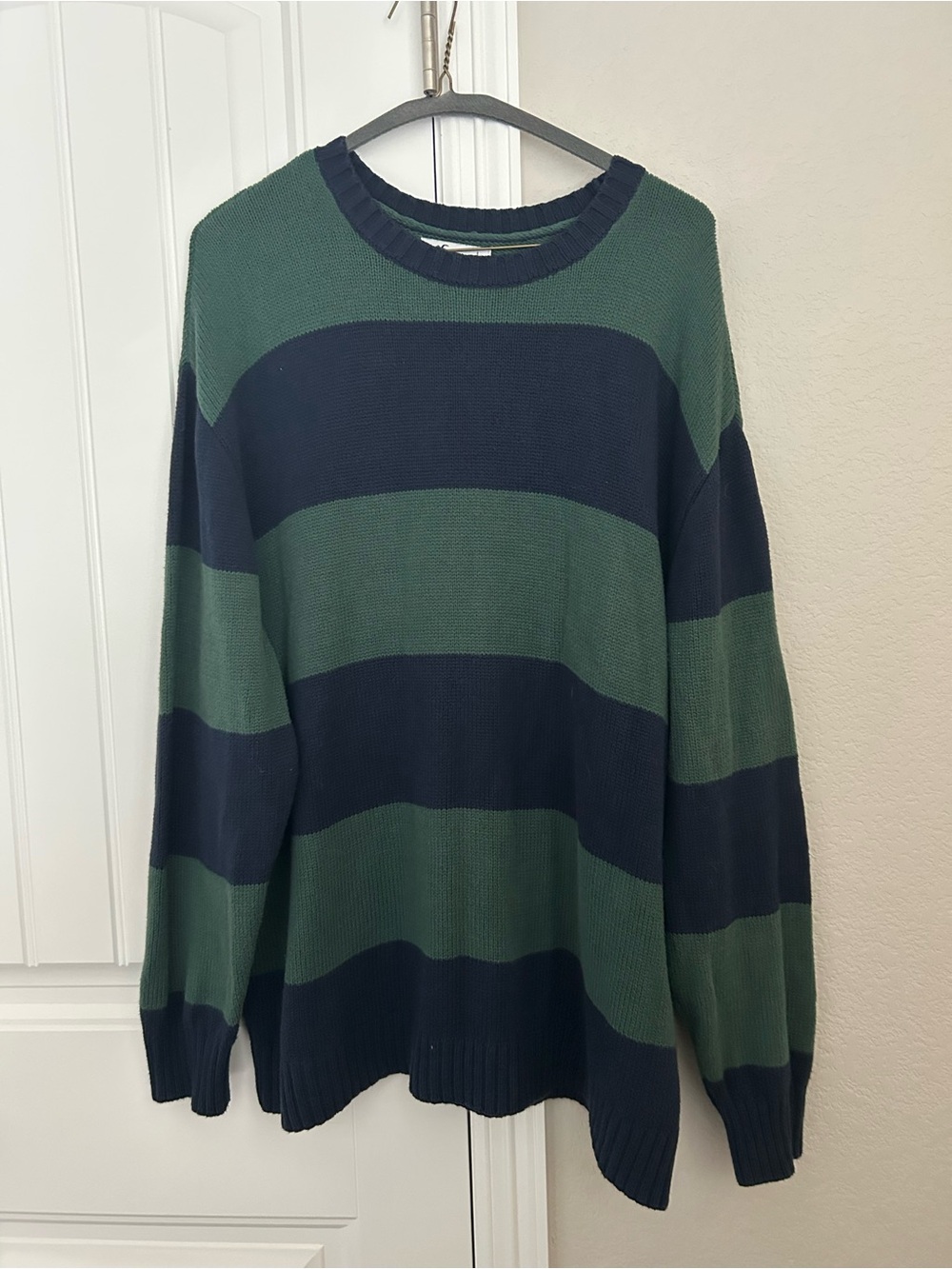 Classic Crewneck Stripe Sweater in Green and Navy